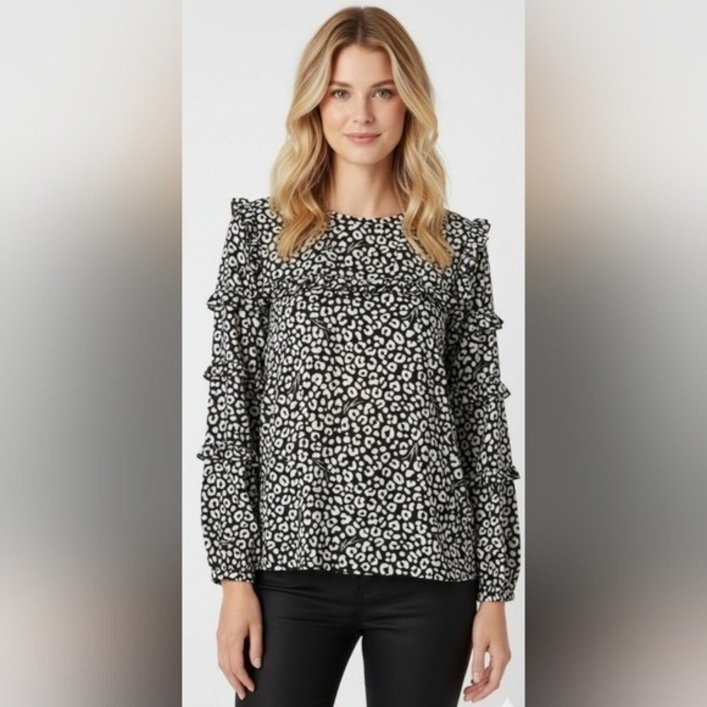 NWT MICHAEL Michael Kors Black And Cream Blouse Size LP